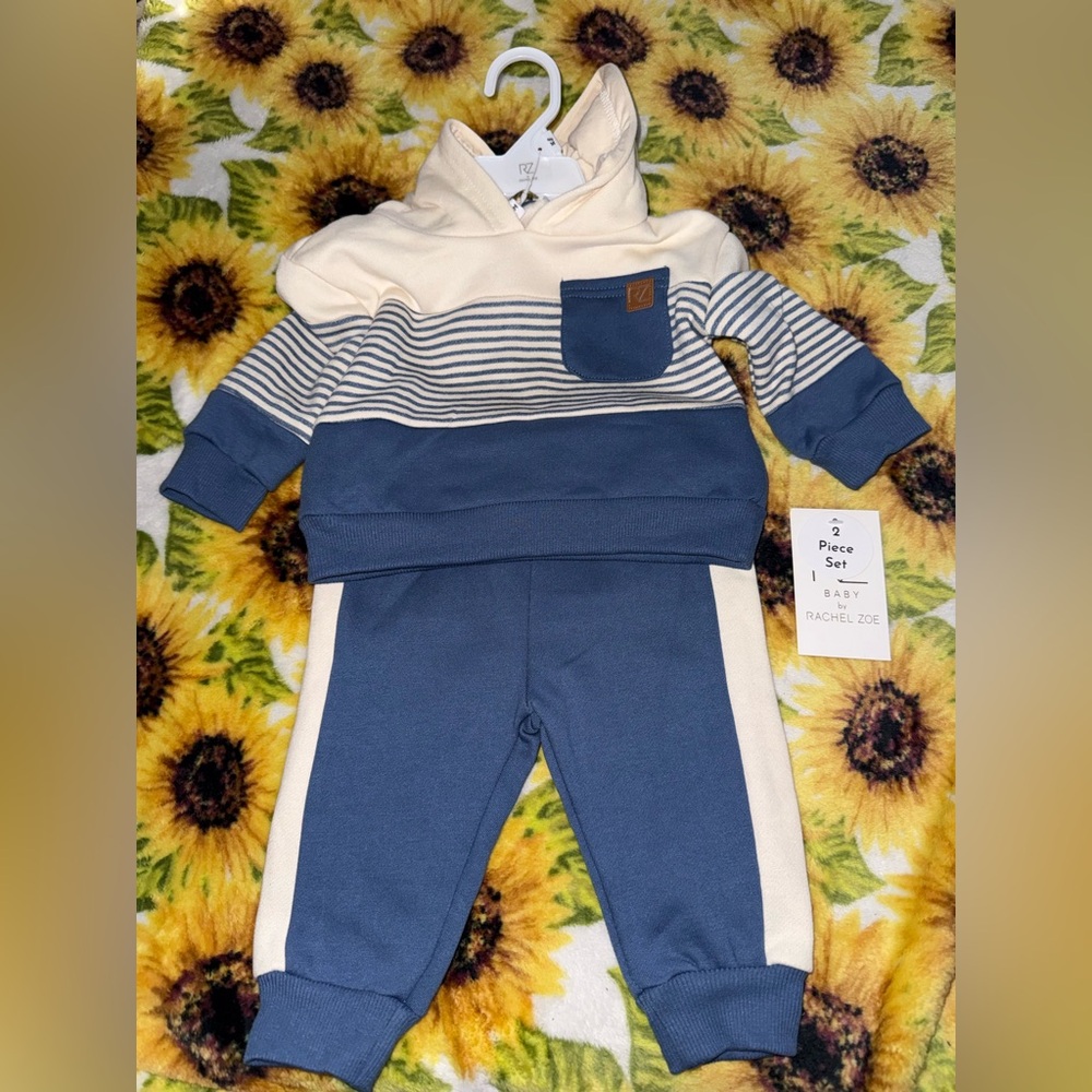 Baby by Rachel Zoe Blue & Cream Hoodie Jogger Set
